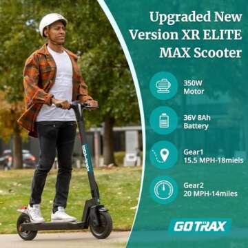 Gotrax XR ELITE MAX Electric Scooter - 10" Pneumatic Tires, 20 MPH Speed, & Foldable Design