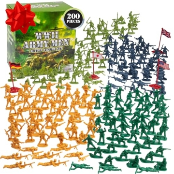 World War II Army Men Toy Action Figure Playset- 200pc Including Soldiers & Flags from The US, Great...