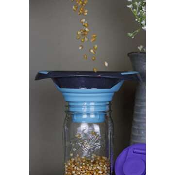 Kitchen Canning Funnel – Collapsible Silicone Food Funnel for Wide Mouth and Regular Mason Jars – Flexible Use for Coffee, Liquid, Jam, Cooking, Baking, Crafts - Teal/Gray