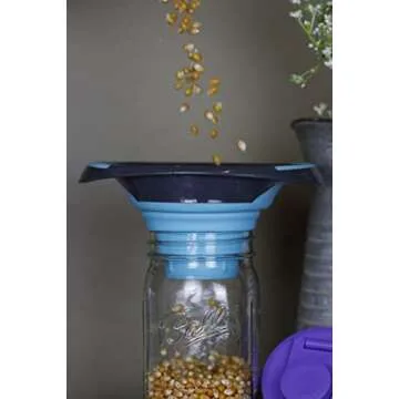 Kitchen Canning Funnel – Collapsible Silicone Food Funnel for Wide Mouth and Regular Mason Jars – Flexible Use for Coffee, Liquid, Jam, Cooking, Baking, Crafts - Teal/Gray