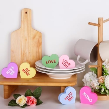 Valentine's Day Wooden Candy Heart Signs - 6 Pcs Set
