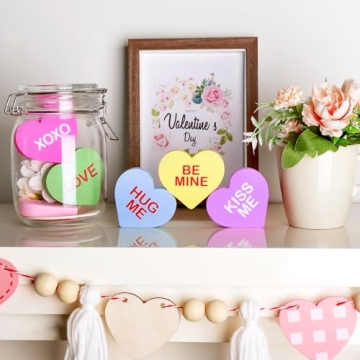 Valentine's Day Wooden Candy Heart Signs - 6 Pcs Set