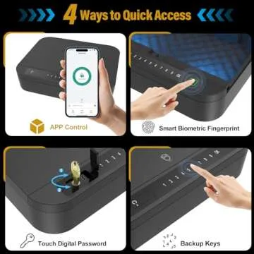 Biometric Gun Safe for Handgun, ≤0.1s Quick Access Pistol Safe 4-Ways Unlock APP/Fingerprint/Numer...