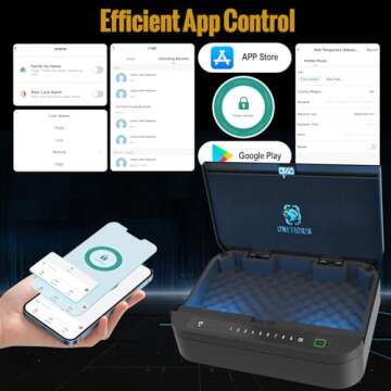 Biometric Gun Safe for Handgun, ≤0.1s Quick Access Pistol Safe 4-Ways Unlock APP/Fingerprint/Numeric Code/Key with Security Cable, Handgun Safe for Nightstand, Home, Bedside, Car - Aluminum Alloy