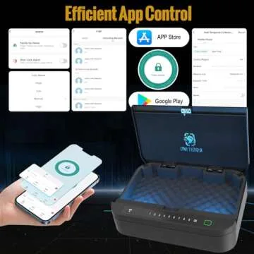 Biometric Gun Safe for Handgun, ≤0.1s Quick Access Pistol Safe 4-Ways Unlock APP/Fingerprint/Numeric Code/Key with Security Cable, Handgun Safe for Nightstand, Home, Bedside, Car - Aluminum Alloy