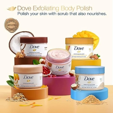 Dove Scrub Crushed Almond & Mango Butter For Silky Smooth Skin Body Scrub Exfoliates & Restores Skin's Natural Nutrients 10.5 oz