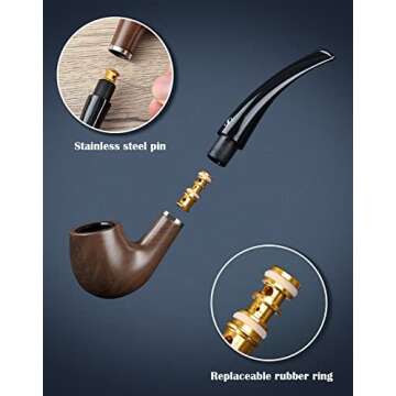 Joyoldelf Pipe Set, Short Handle Curved Pipe with Foldable Pipe Stand Holder, Beginner Pipe Kit with Gift Box and Accessories