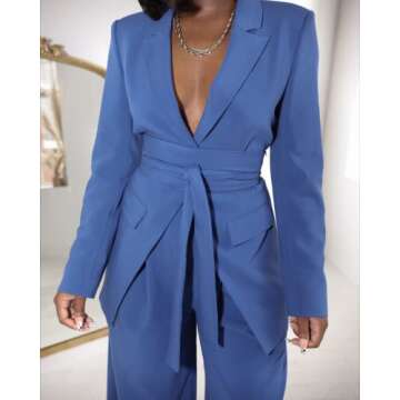 The Drop Women's Sodalite Blue Belted Blazer by @idesign8, 2X, Plus Size