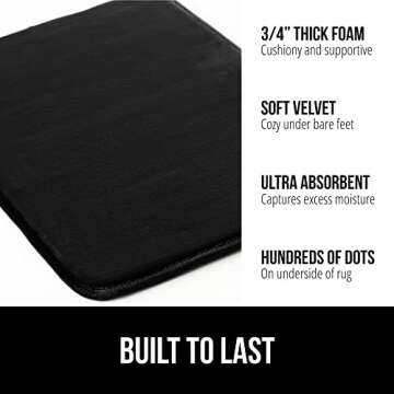 Gorilla Grip Thick Memory Foam Bath Rugs, Soft Absorbent Velvet Bathroom Mats, Durable Dots on Underside, Machine Washable Bathmat, Carpet Rug Room Decor for Shower Floor, 24x17 Mat, Black