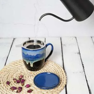Bosmarlin 16 Oz Ceramic Tea Cup with Infuser and Lid