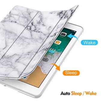 Fintie SlimShell Case for iPad 6th / 5th Generation (2018/2017), iPad Air 2 / Air 1 (9.7 Inch) - [Built-in Pencil Holder] Soft TPU Back Cover with Auto Wake Sleep, Marble White