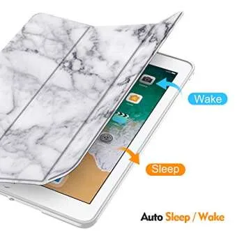 Fintie SlimShell Case for iPad 6th / 5th Generation (2018/2017), iPad Air 2 / Air 1 (9.7 Inch) - [Built-in Pencil Holder] Soft TPU Back Cover with Auto Wake Sleep, Marble White