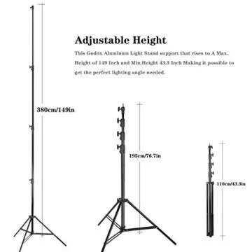 Godox 149 Inches Heavy Duty Aluminum Photography Light Tripod Stand for Aputure Ls60W 300D II Godox SL-60W SL-150II FV150 FV200 AD300PRO AD400PRO Studio Photography Lighting