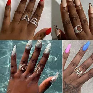 KeyStyle Initial E Ring Alphabet Silver Tone Stacking Ring Adjustable Letter Ring Statement Silver Rings Initial Ring Thumb Ring Open Signet Ring Women