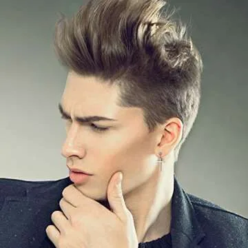 Dangle Stud Earrings,Flongo Men's Womens Stainless Steel Pearl Cross Dangle Hinged Stud Earrings,Piercing Christmas Cross Huggie Hoop Earrings Gift for Men Women Wedding Valentine's Day