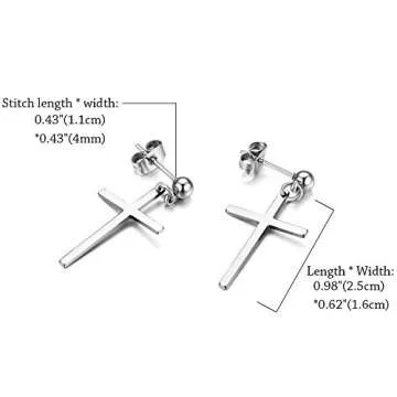 Dangle Stud Earrings,Flongo Men's Womens Stainless Steel Pearl Cross Dangle Hinged Stud Earrings,Piercing Christmas Cross Huggie Hoop Earrings Gift for Men Women Wedding Valentine's Day