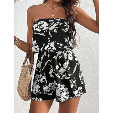 SweatyRocks Women's Off Shoulder Floral Print Playsuit Strapless Romper Short Jumpsuit