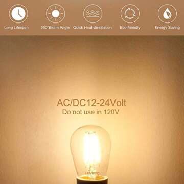 12volt LED Light Bulb 4W Edison Filament Vintage ac/dc12V 24V Low Voltage(3000K Warm White) E26 Base for Landscape RV Camper Marine Battery Power System Off Grid Solar Lighting-Pack of 3