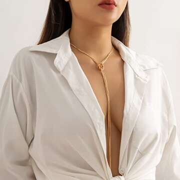 Kenjudess Bohemian Long Pendant Y Necklace Hip hop Snake Bone Tassel Necklace Boho Sexy Body Chain Summer Beach Accessories for Women (Gold)