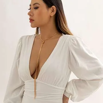 Kenjudess Bohemian Long Pendant Y Necklace Hip hop Snake Bone Tassel Necklace Boho Sexy Body Chain Summer Beach Accessories for Women (Gold)