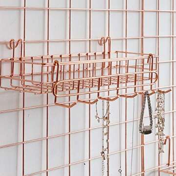 FRIADE Wall Grid Panel for Photo Display,Wall Storage Organizer ,5 Metal Clips & 3 S Hooks & 4 Nails & 4 Plastic Hanging Buckles and 4 Screws Offered,Size 17.5" x 11.8",2 Pack(Rose Gold)
