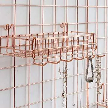 FRIADE Wall Grid Panel for Photo Display,Wall Storage Organizer ,5 Metal Clips & 3 S Hooks & 4 Nails & 4 Plastic Hanging Buckles and 4 Screws Offered,Size 17.5" x 11.8",2 Pack(Rose Gold)