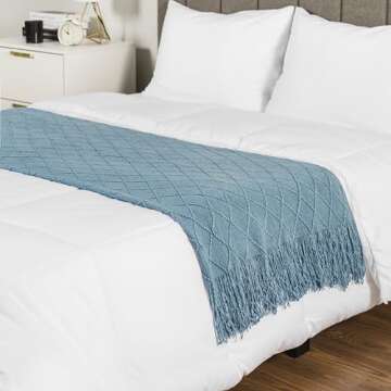Buy PAVILIA Dusty Blue Knit Throw Blanket for Cozy Comfort