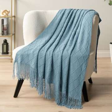 Buy PAVILIA Dusty Blue Knit Throw Blanket for Cozy Comfort