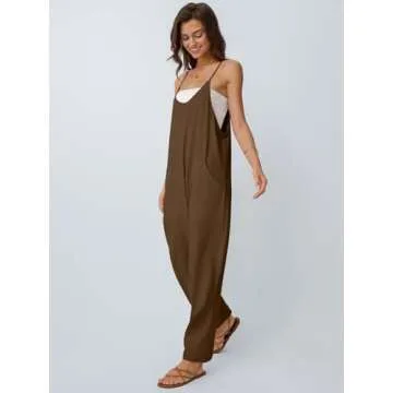 AUTOMET Jumpsuits for Women Casual Summer Outfits Rompers Comfy Beach Vacation Trendy Overalls Jumpers Fashion Clothes 2025 CoffeeBrown S