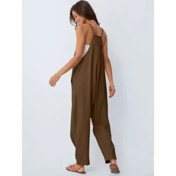 AUTOMET Jumpsuits for Women Casual Summer Outfits Rompers Comfy Beach Vacation Trendy Overalls Jumpers Fashion Clothes 2025 CoffeeBrown S