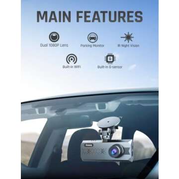 FOCUWAY Dual Dash Cam - 1080P Front & Inside Recorder with Night Vision