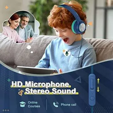 LORELEI E7 Kids Headphones with Safe Volume Control, Microphone, Foldable Design - Perfect for Child...