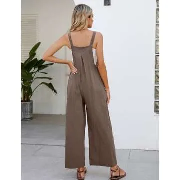Flygo Women's Cotton Linen Overalls with Pockets