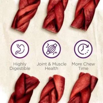 Natural Farm Odor-Free Super Braided Collagen Dog Chews (6-Inch, 5-Pack) First Ever Real Bull Sticks Alternative, 100% Natural Angus Hide Collagen Treats- More Protein More Chew Time for All Dogs