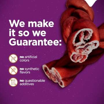 Natural Farm Odor-Free Super Braided Collagen Dog Chews (6-Inch, 5-Pack) First Ever Real Bull Sticks Alternative, 100% Natural Angus Hide Collagen Treats- More Protein More Chew Time for All Dogs