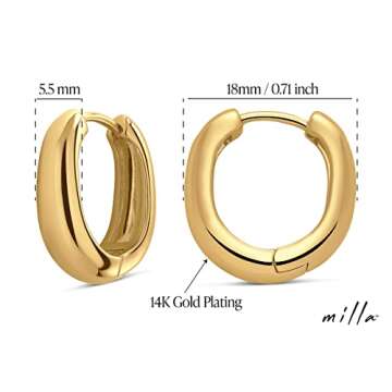 MILLA 14k Gold Huggie Earrings or Sterling Silver Huggie Earrings for Women Multipack & Individuals,Ear Huggers Earrings for Women Trendy Y2K Earrings, Preppy Earrings, Yellow Gold, Coral