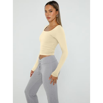Slim Fit Long Sleeve Crop Tops for Women 2024