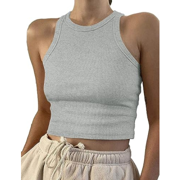Artfish Women's Rib-Knit Racerback Crop Top - Soft, Stretchy Summer Essential