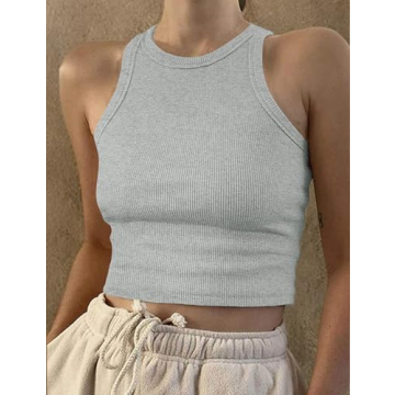 Artfish Women Rib-Knit Racerback Crop Top Summer Essential