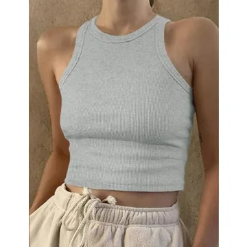 Artfish Women Rib-Knit Racerback Crop Top Summer Essential