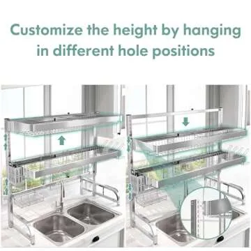 MAJALiS Over Sink Dish Drainer Drying Rack, 3-Tier 304 Stainless Steel Large Dish Racks for Kitchen Counter,Above Sink Organizer,(Sliver, 25.5"-35.5")