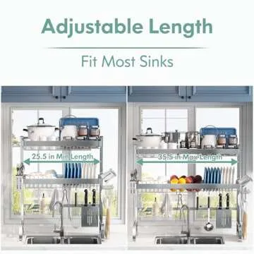 MAJALiS Over Sink Dish Drainer Drying Rack, 3-Tier 304 Stainless Steel Large Dish Racks for Kitchen Counter,Above Sink Organizer,(Sliver, 25.5"-35.5")