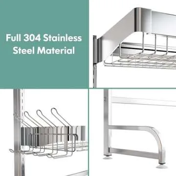 MAJALiS Over Sink Dish Drainer Drying Rack, 3-Tier 304 Stainless Steel Large Dish Racks for Kitchen Counter,Above Sink Organizer,(Sliver, 25.5"-35.5")
