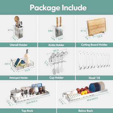 MAJALiS Over Sink Dish Drainer Drying Rack, 3-Tier 304 Stainless Steel Large Dish Racks for Kitchen Counter,Above Sink Organizer,(Sliver, 25.5"-35.5")