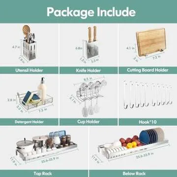 MAJALiS Over Sink Dish Drainer Drying Rack, 3-Tier 304 Stainless Steel Large Dish Racks for Kitchen Counter,Above Sink Organizer,(Sliver, 25.5"-35.5")