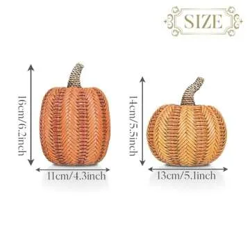 Valery Madelyn Thanksgiving Fall Decoration for Home Pumpkin Decor, 2pcs Resin Artificial Rattan Large Pumpkins Figurine, Autumn Harvest Halloween Party Table Centerpieces Porch Mantel Indoor 6.2 Inch