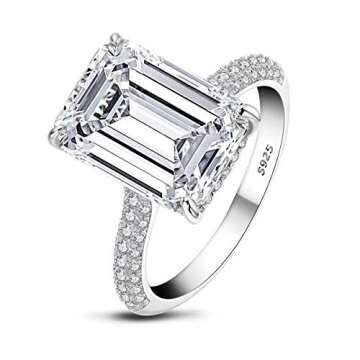 AINUOSHI 6 Carats Emerald Cut Cubic Zirconia CZ Rhodium Plated/Rose Gold Sterling Silver Simulated Diamond Wedding Engagement Ring