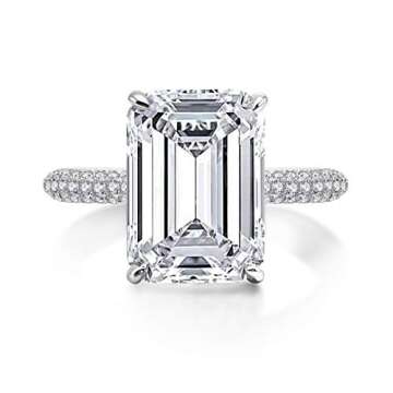 AINUOSHI 6 Carats Emerald Cut Cubic Zirconia CZ Rhodium Plated/Rose Gold Sterling Silver Simulated Diamond Wedding Engagement Ring