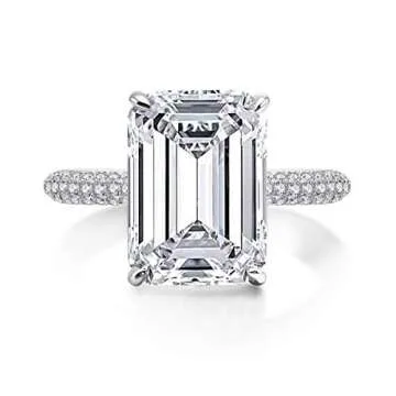 AINUOSHI 6 Carats Emerald Cut Cubic Zirconia CZ Rhodium Plated/Rose Gold Sterling Silver Simulated Diamond Wedding Engagement Ring