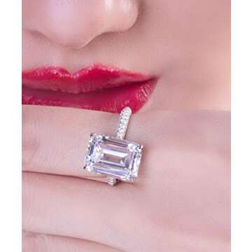AINUOSHI 6 Carats Emerald Cut Cubic Zirconia CZ Rhodium Plated/Rose Gold Sterling Silver Simulated Diamond Wedding Engagement Ring